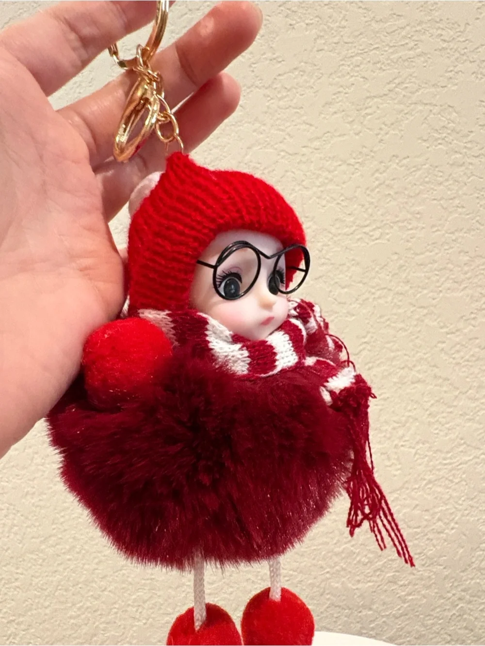 Red Pom Doll Bag Charm Keychain with Scarf NWT